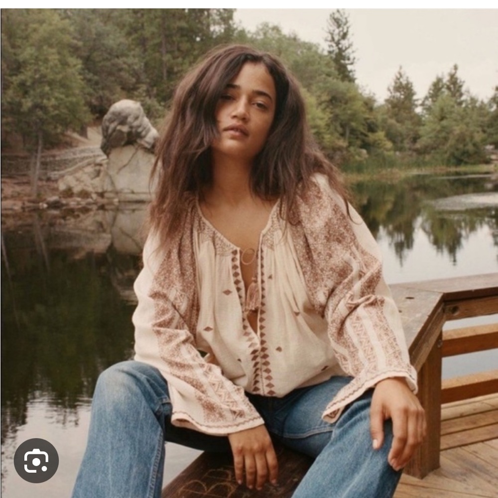 Doen Ivory and Cocoa Embroidered Blouse